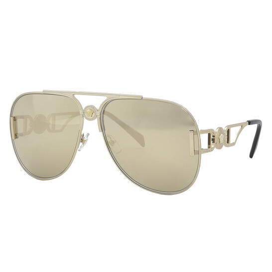 Versace Clear Mirrored Real Yellow Gold Pilot Unisex Sunglasses