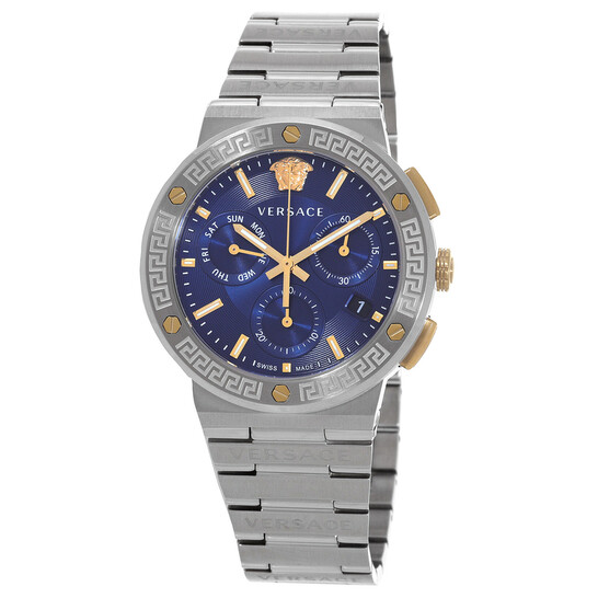 Versace Greca Logo Chronograph Quartz Blue Dial Men's Watch
