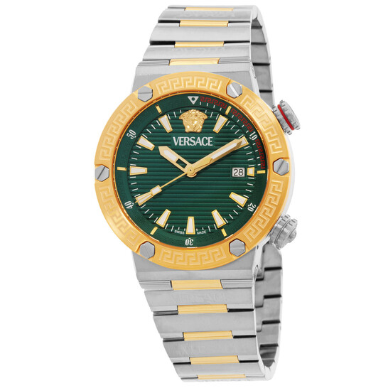 Versace Greca Logo Quartz Green Dial Men display picture 3