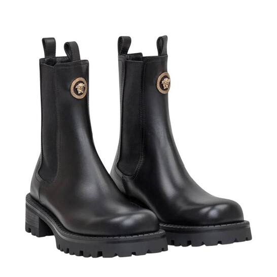 Versace La Medusa Embossed Logo Black Leather Boots, Brand Size 36 ( US Size 6 ) - 546x546 Image #2