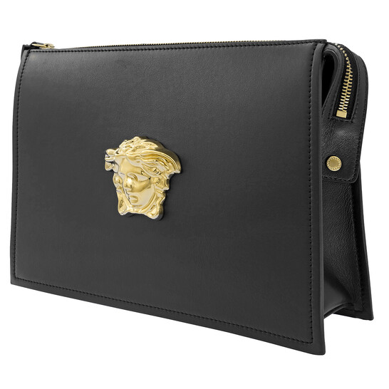 Versace La Medusa Large Leather Clutch In Black DP87631-DVT8ME