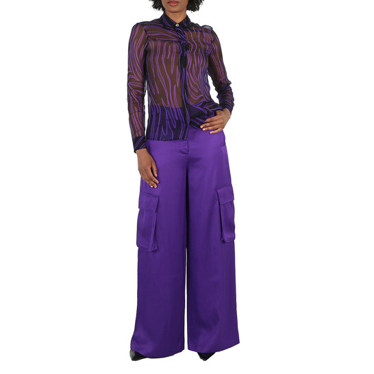 Versace Ladies Allover Long-Sleeve Sheer Silk Shirt, Brand