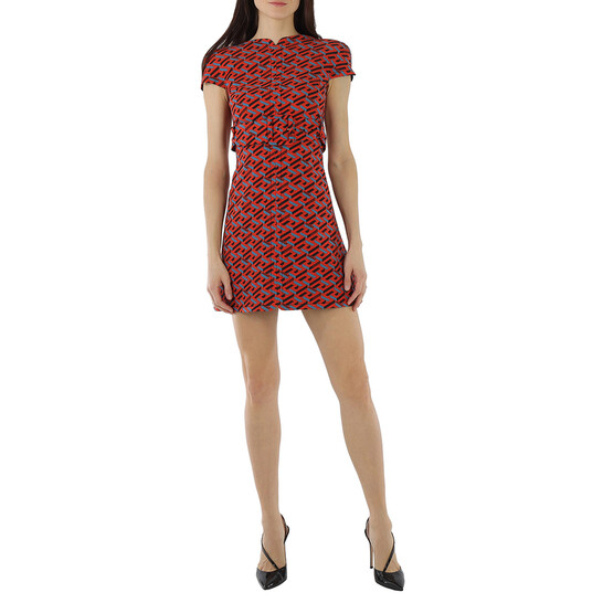 Versace Ladies La Greca Monogram Print Belted Wool Mini