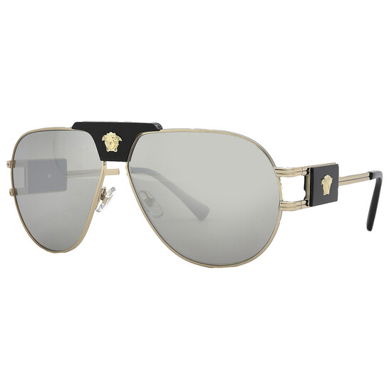 Versace Light Grey Mirror Silver Pilot Men's Sunglasses VE2252