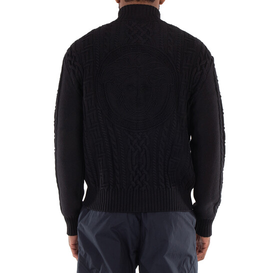 Versace Medusa Embroidered Cable-Knit Full Zip Cardigan