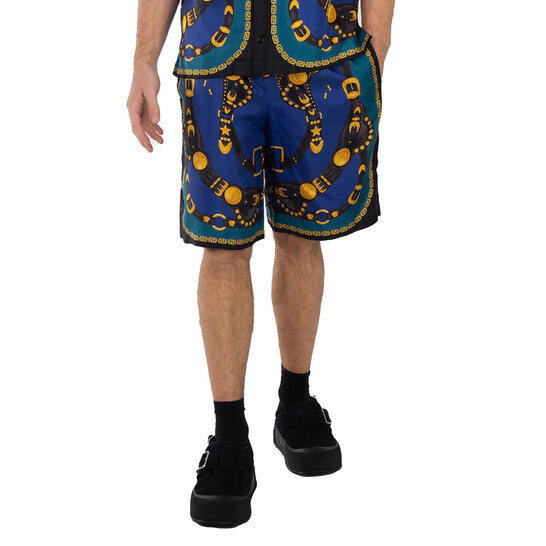 Versace Medusa Harness-Print Silk Twill Shorts, Brand Size