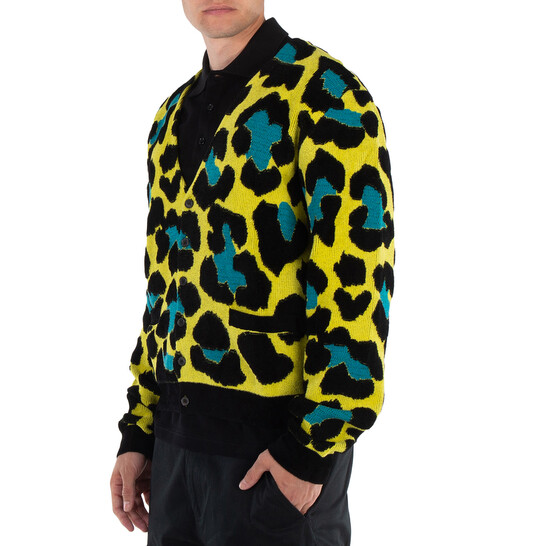 Versace Acid Lime Long Sleeve Leopard Sweater, Brand Size 46 (US