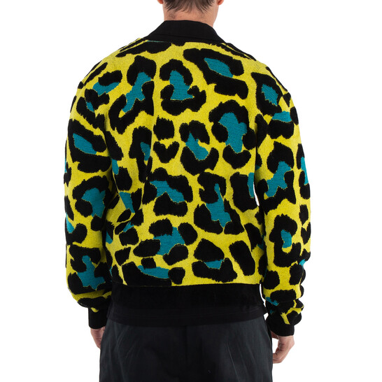 VERSACE for  レオパード柄 スカジャン L Versace Acid Lime Long Sleeve Leopard Sweater, Brand Size 46 (US