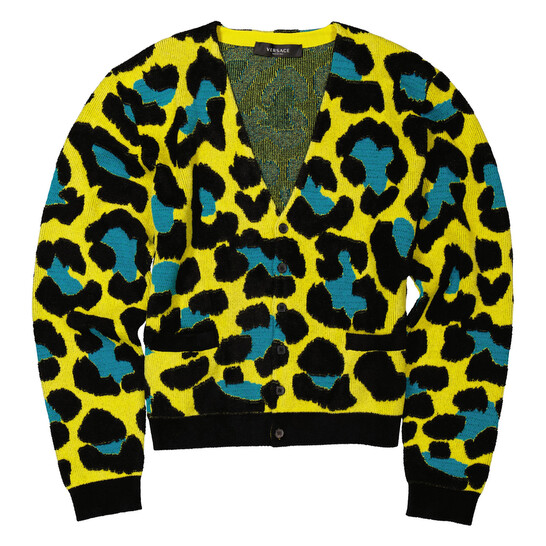 Versace Acid Lime Long Sleeve Leopard Sweater, Brand Size 46 (US