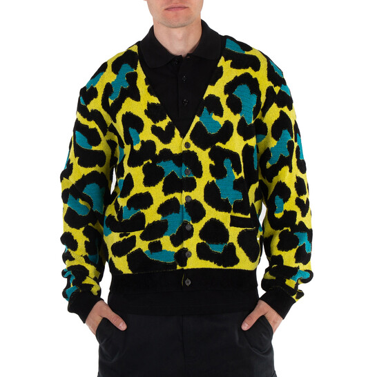 Versace Acid Lime Long Sleeve Leopard Sweater, Brand Size 46 (US