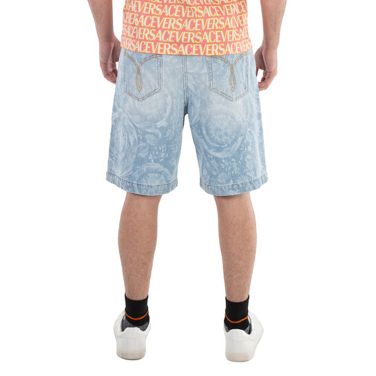 Versace Men's Light Blue Allover Denim Shorts, Waist Size 29