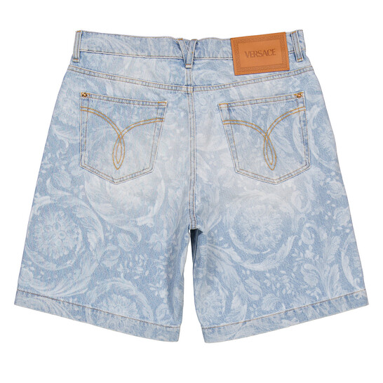 Versace Men's Light Blue Allover Denim Shorts, Waist Size 29