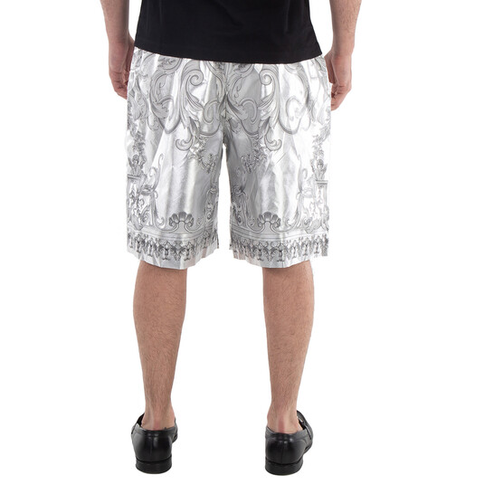 Versace Men's Silver Baroque Print Silk Twill Shorts, Brand