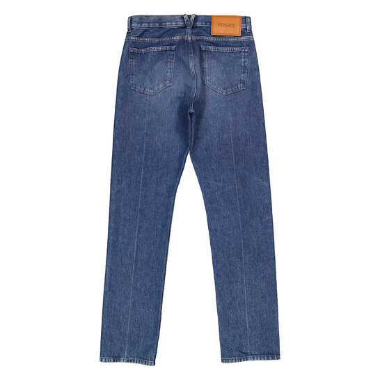 Versace Men's Washed Medium Blue Straight-Leg Mid-Rise Jeans