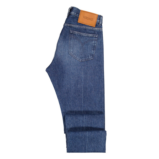 Versace Men's Washed Medium Blue Straight-Leg Mid-Rise Jeans