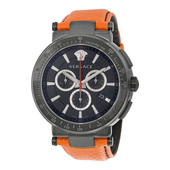 Versace Mystique Sport Chronograph Black Dial Orange Leather Men's