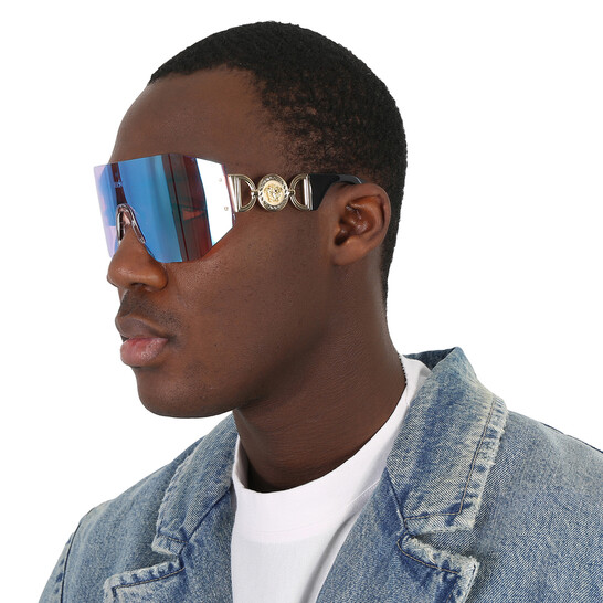 Versace Pink Mirrored Blue Shield Unisex Sunglasses VE2258 1002MA