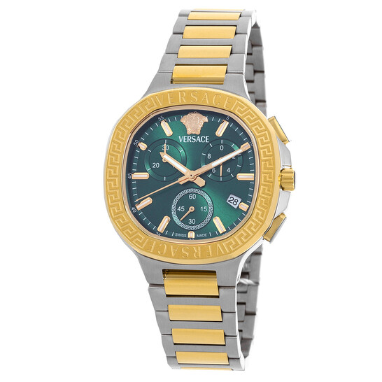 Versace V-Chrono Square Chronograph Quartz Green Dial Watch