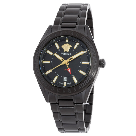 Versace V-Code GMT Quartz Black Dial Men's Watch VEAFA0824