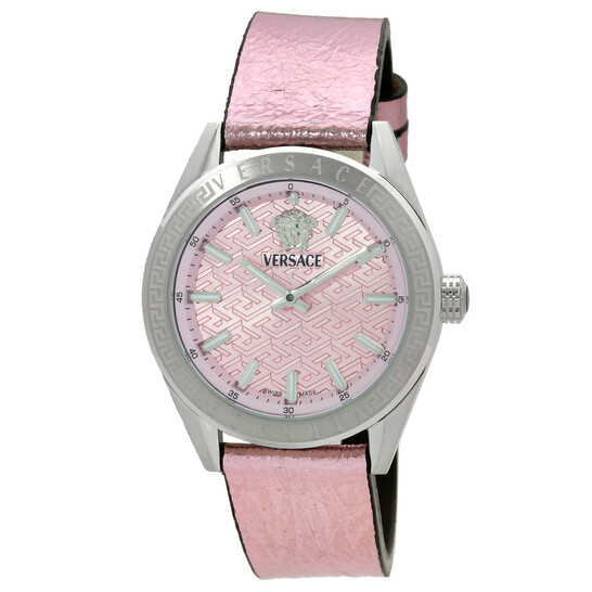 Versace V-Code Quartz Pink Dial Ladies Watch VE8I00124 - Watches
