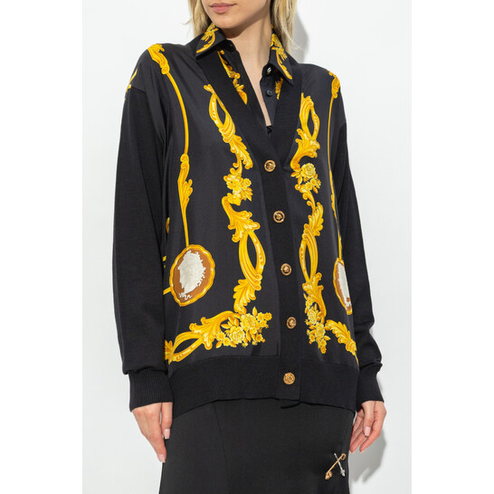 未使用品級 VERSACE カーディガン ブラック ゴールド ロゴ S 未使用品級 VERSACE カーディガン ブラック ゴールド ロゴ S