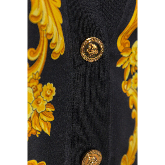 未使用品級 VERSACE カーディガン ブラック ゴールド ロゴ S Versace Womens Baroque Printed V-Neck Cardigan, Brand Size 40 ( US