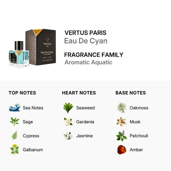 Vertus Paris Vertus Unisex Eau De Cyan EDP Spray 3.4 oz Fragrances