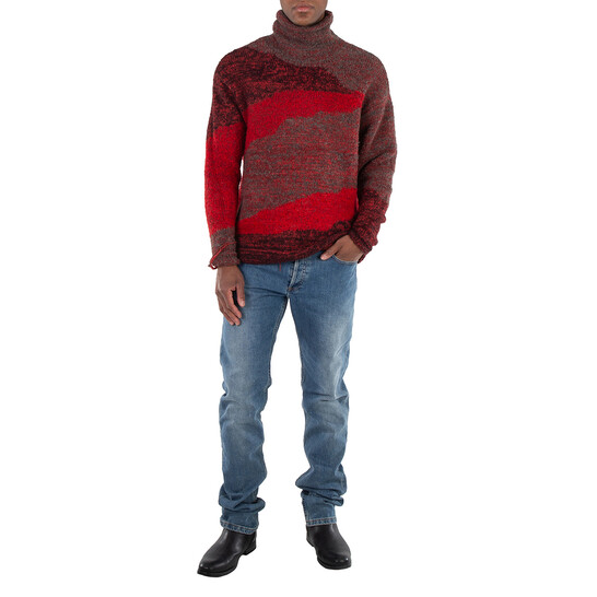 Viridi-Anne Men's Red Reversible Grunge Sweater, Brand Size 2