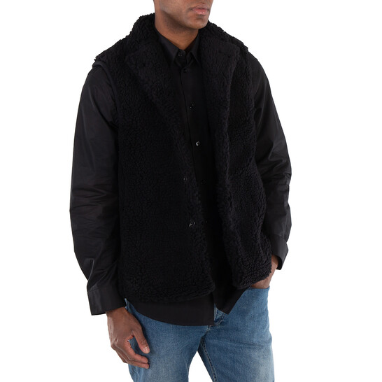 Viridi-Anne Men's Black Boa Sleeveless Jacket, Brand Size 2 (Small