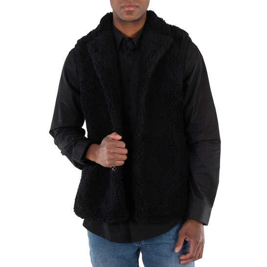 Viridi-Anne Men's Black Boa Sleeveless Jacket, Brand Size 2 (Small