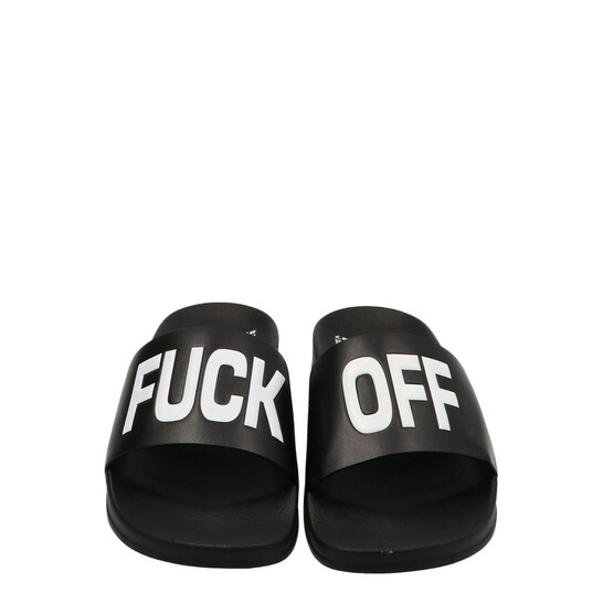 サンダル VTMNTS SLIPPER (VL12FL200B BLACKWHITE) VTMNTS Slogan-Print Slides, Brand Size 36 (US Size 3