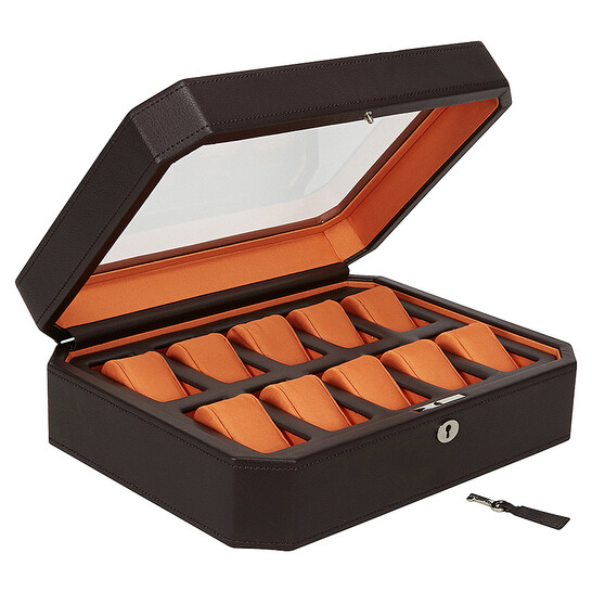 Wolf Windsor Ten Piece Brown/Orange Watch Box 458406