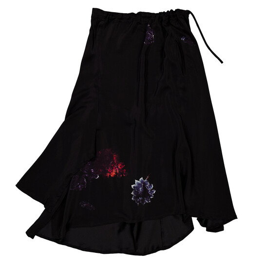 Yohji Yamamoto Drape Gather Detail Silk Skirt, Brand Size