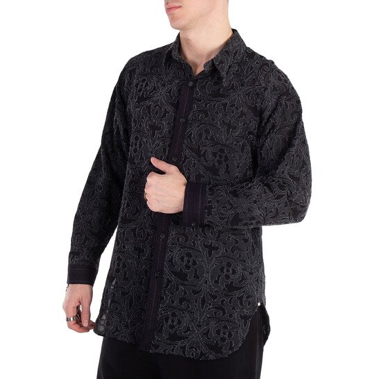 Yohji Yamamoto Men's A-Jq Cotton Blend Shirt, Brand Size 2