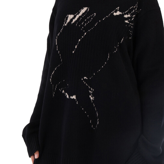トップス Y's WOOL CROW MOTIF PULLOVER YJ-K80-153 Y'S Ys Black Wool Crow Motif Long-Sleeved Pullover, Brand