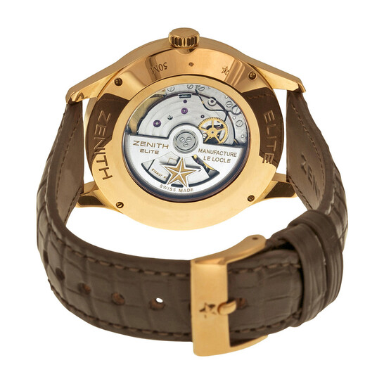 Zenith Captain Moonphase Silver Dial 18kt Rose Gold Brown Leather