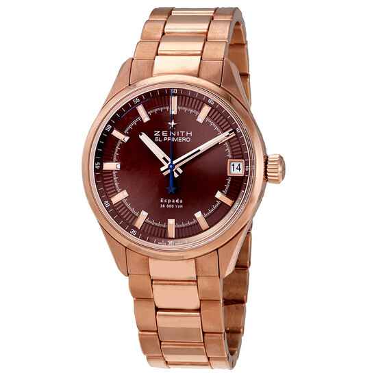 Zenith El Primero Espada Brown Dial 18kt Rose Gold Brushed Men's