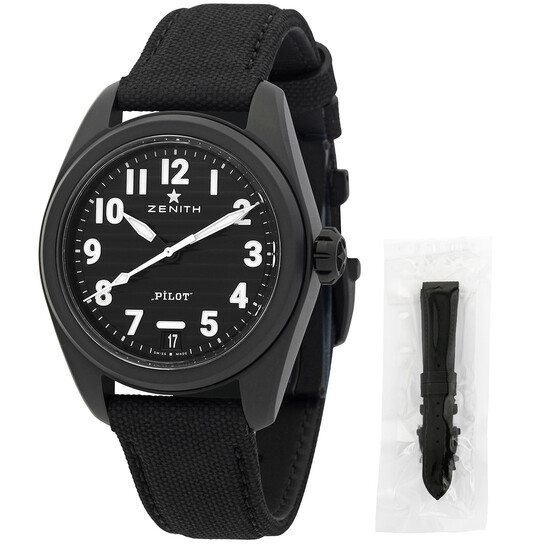時計 nkbkht Zenith Pilot Automatic Crystal Black Dial Men's Watch