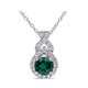 AMOUR Created White Sapphire and Created Emerald Teardrop Halo Pendant with Chain In Sterling Silver - 70x70