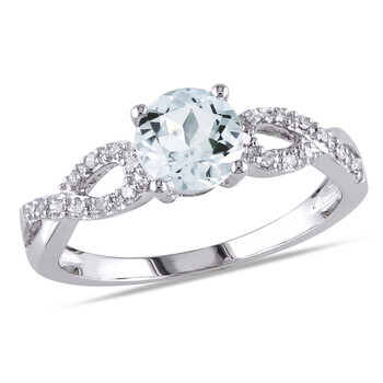 1/10 CT  Diamond TW And 3/4 CT TGW Aquamarine Fashion Ring 10k White Gold GH I1;I2 AMR-7500064742