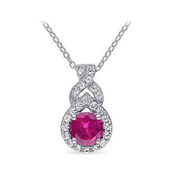 Created White Sapphire and Created Ruby Teardrop Halo Pendant with Chain In Sterling Silver JMS001189 Created White Sapphire and Created Ruby Teardrop Halo Pendant with Chain In Sterling Silver JMS001189