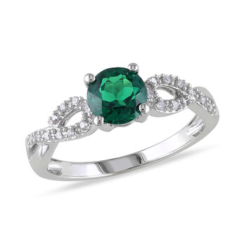 1/10 CT  Diamond TW And 4/5 CT TGW Created Emerald Fashion Ring  10k White Gold GH I1;I2