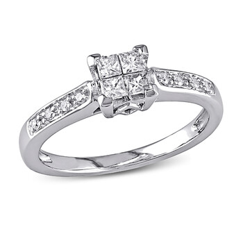 1/4 CT Round and Princess Diamonds TW Engagement Ring 10k White Gold GH I2;I3 AMR-7500035720