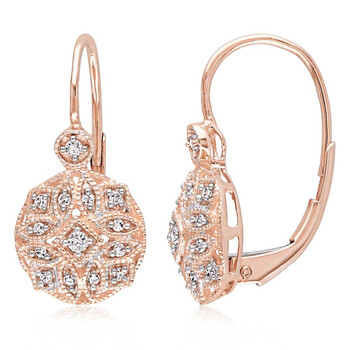 [AMOUR] 14K Yellow Gold ＆ Diamond Lace Leverback Earrings Amour 14k Yellow Gold 1/5 CT TW Diamond Lace Leverback