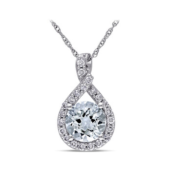 Aquamarine and 1/5 CT TW Diamond Teardrop Pendant with Chain In 10K White Gold JMS001123 Aquamarine and 1/5 CT TW Diamond Teardrop Pendant with Chain In 10K White Gold JMS001123