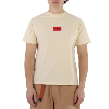 Men's Box Logo Embroidered T-Shirt in Cream 424C-PSS20-0043-CRM