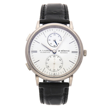 A. Lange and Sohne Saxonia Dual Time Silver Dial 18K White Gold Men's Watch 386.026
