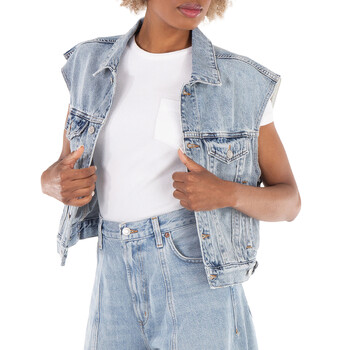 Ganni Stretch Denim Cropped Ruffle Top, Brand Size 38 (US