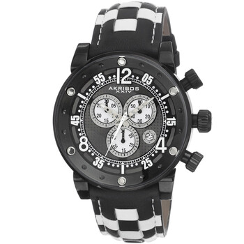 Explorer Chronograph Steel Black and White Checkered Leather Strap Watch AK612BK