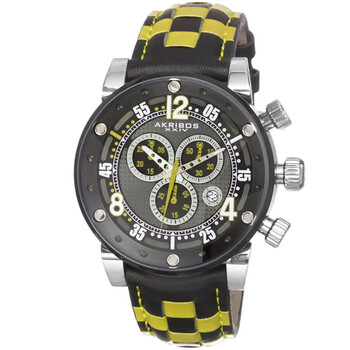 Explorer Chronograph Steel Black and White Checkered Leather Strap Watch AK612YL